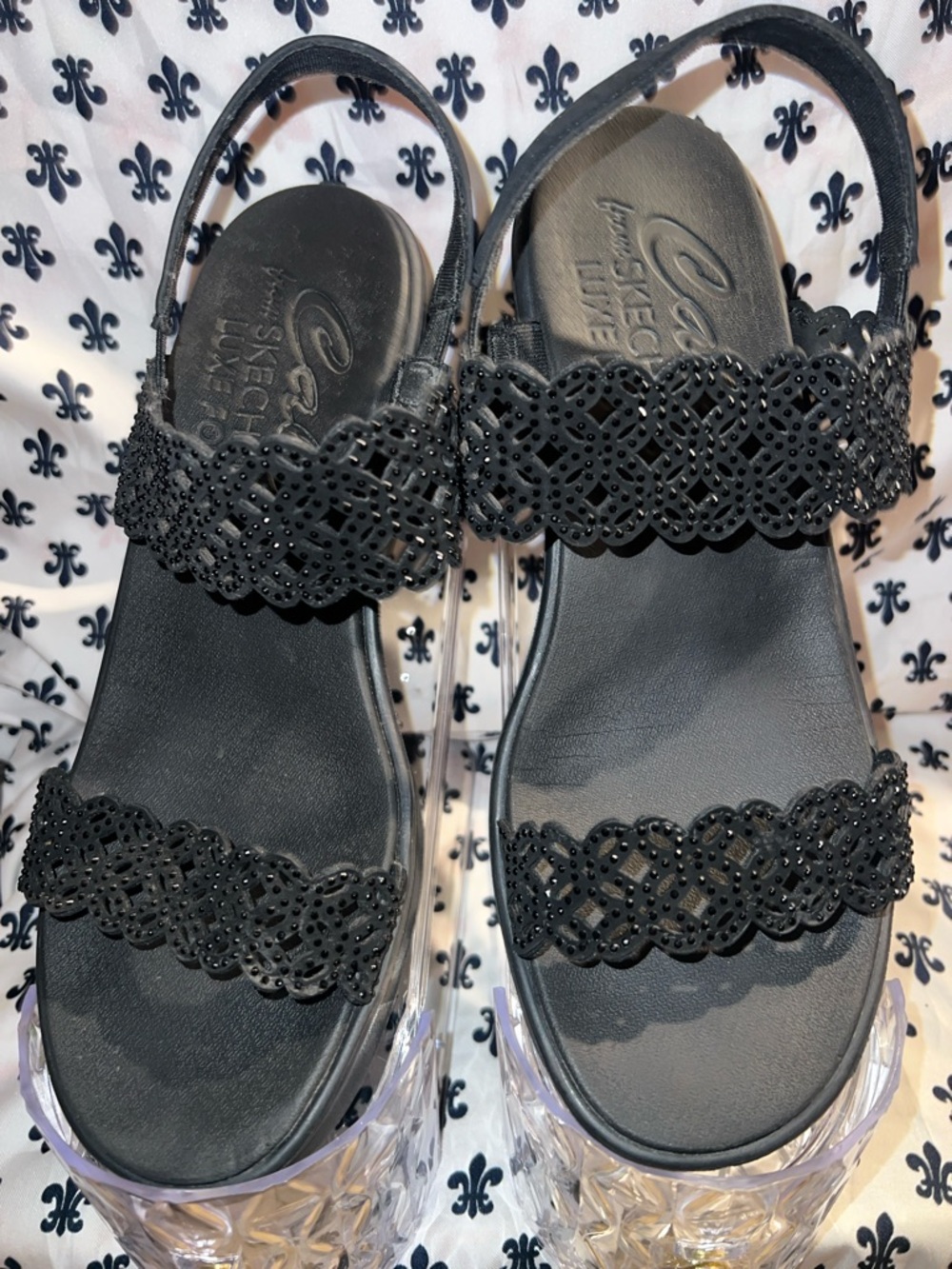 Skechers Black Laser-Cut Slingback Sandals